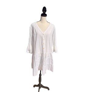 Plus Size Blue Island Coverup Dress White Cotton Tiered Swiss Dots BRAND NEW 1X